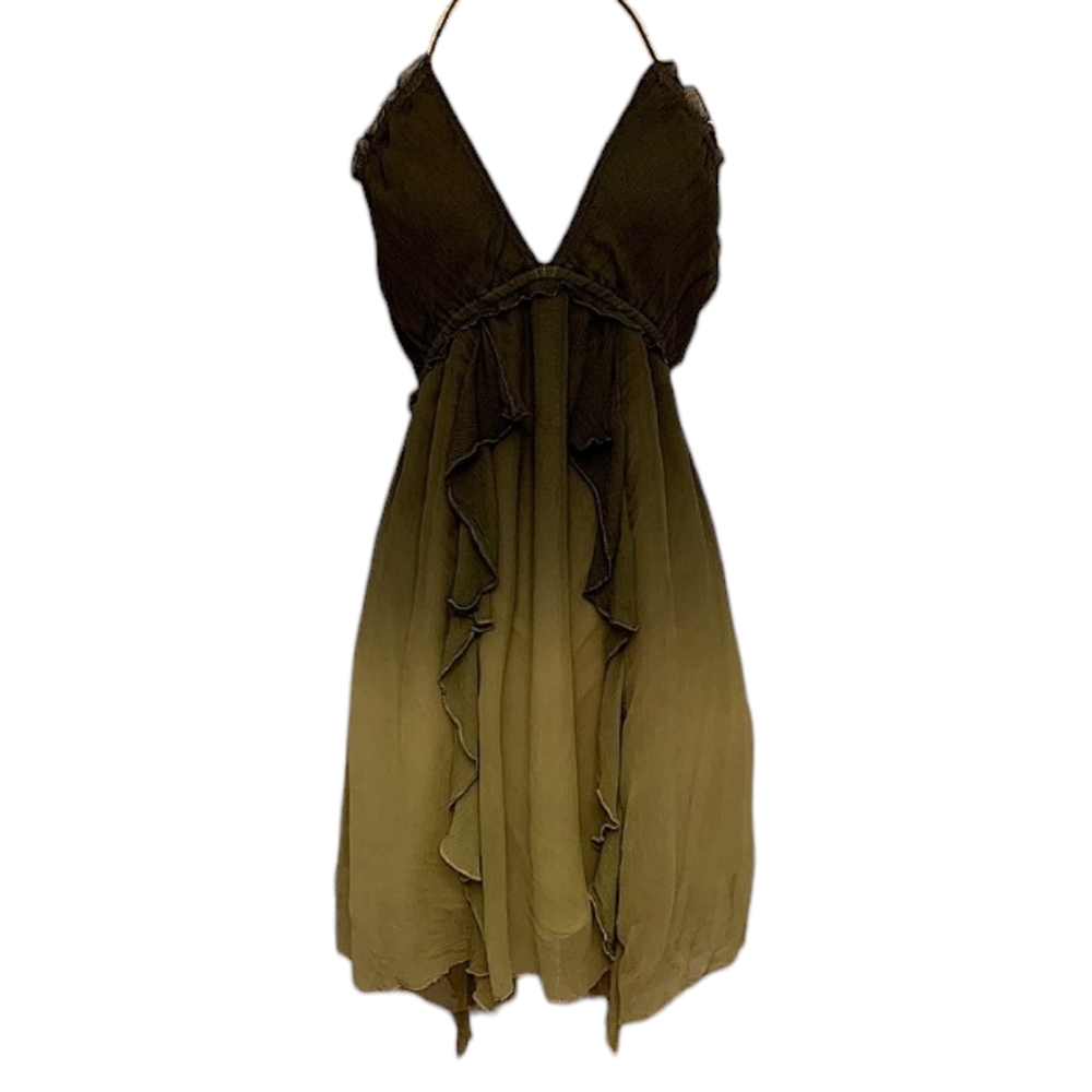 NWT Gypsy 05 Ombré Olive Green Forrest Fae Fairycore Flowy Ruffle Dress